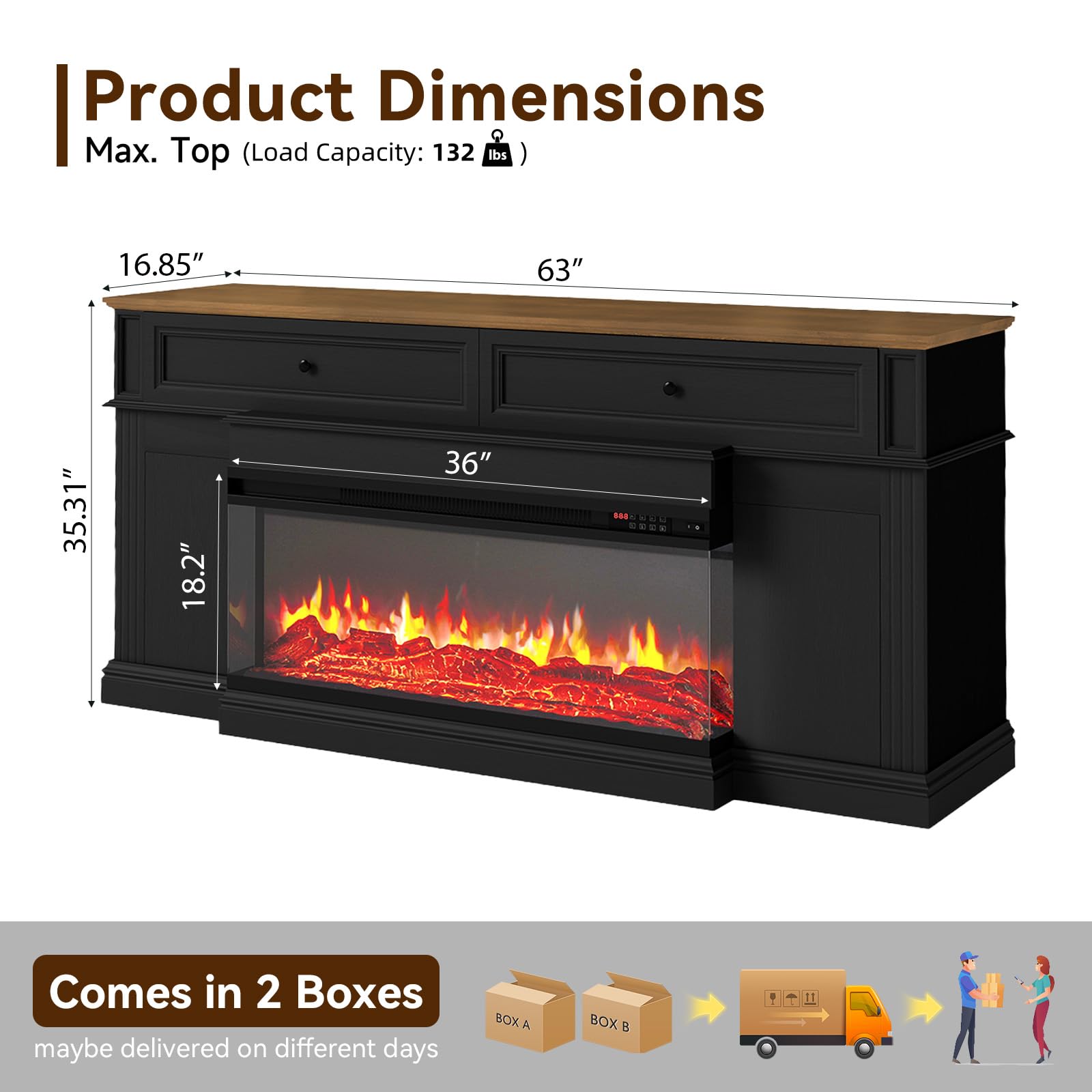 Breezestival Electric Fireplace TV Stand with 3-Sided Fireplace, 63" Entertainment Center for TVs up to 70", Modern Media Console with Large Storage, Black