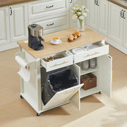 White Kitchen Island Cart with Power Outlet