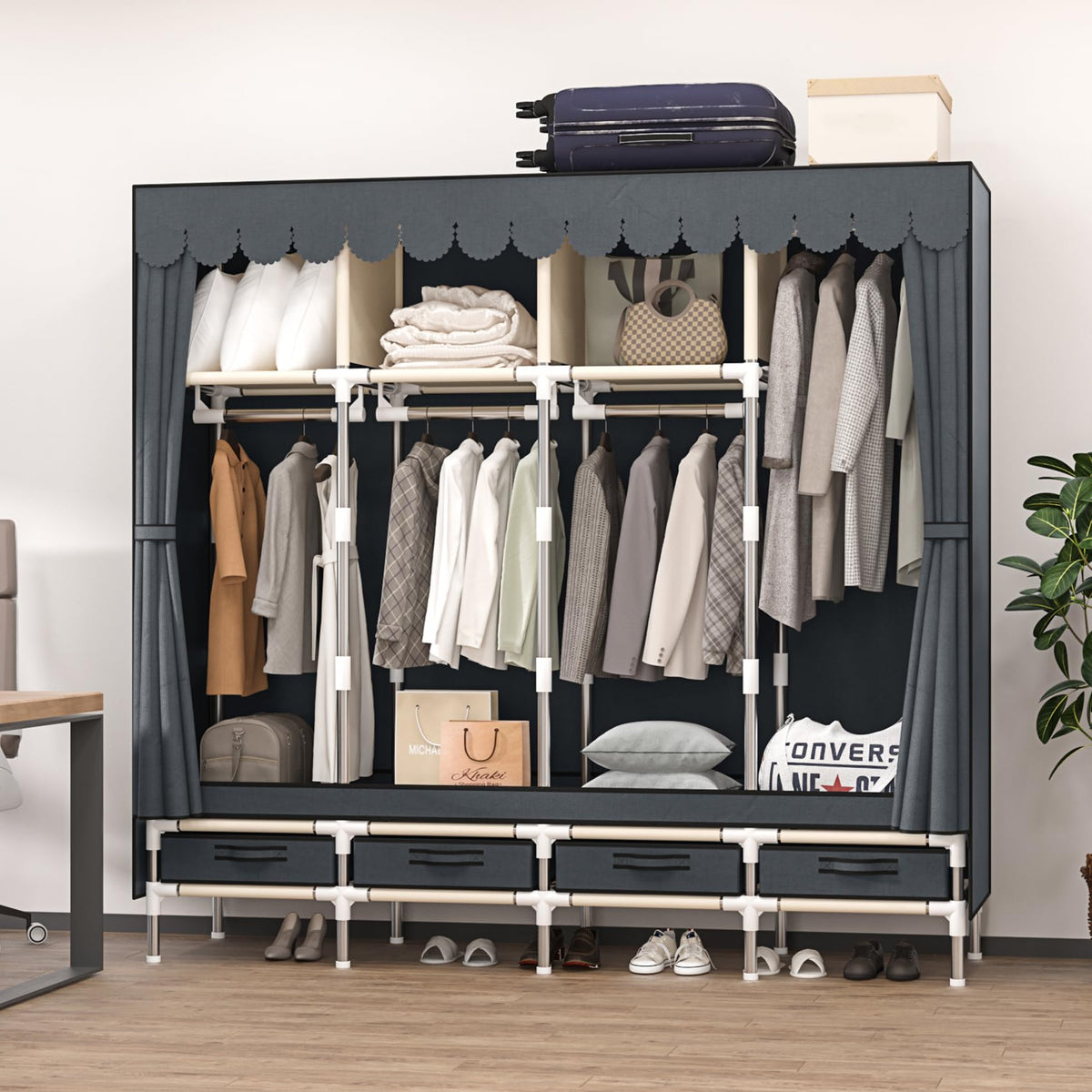 Portable Wardrobe with Drawers
