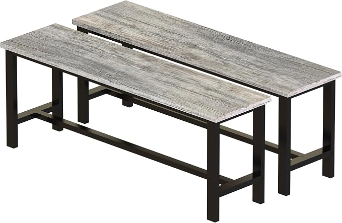 Rustic Black Dining Benches, Set of 2