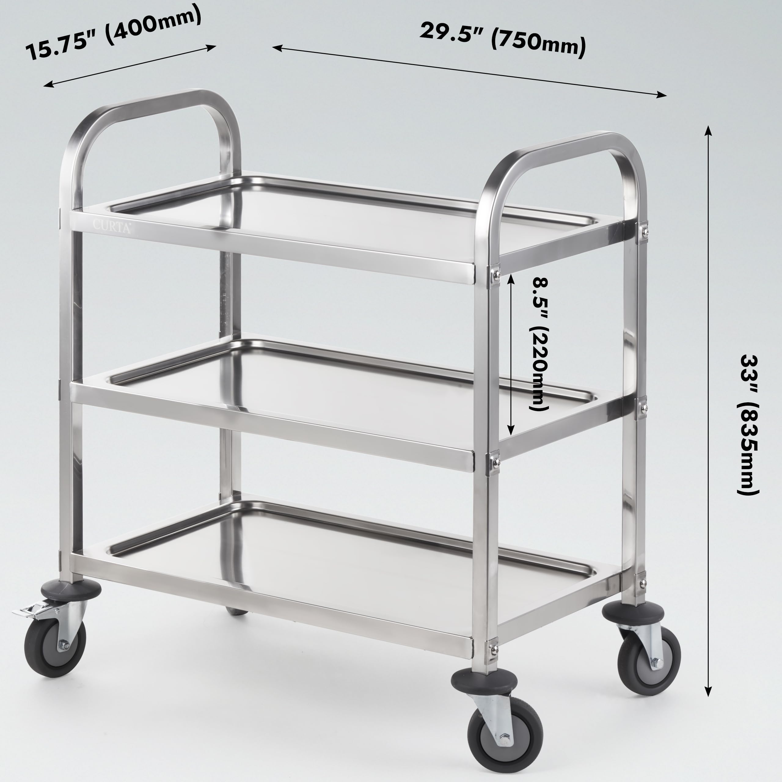 3-Tier Stainless Steel Utility Cart with Locking Casters