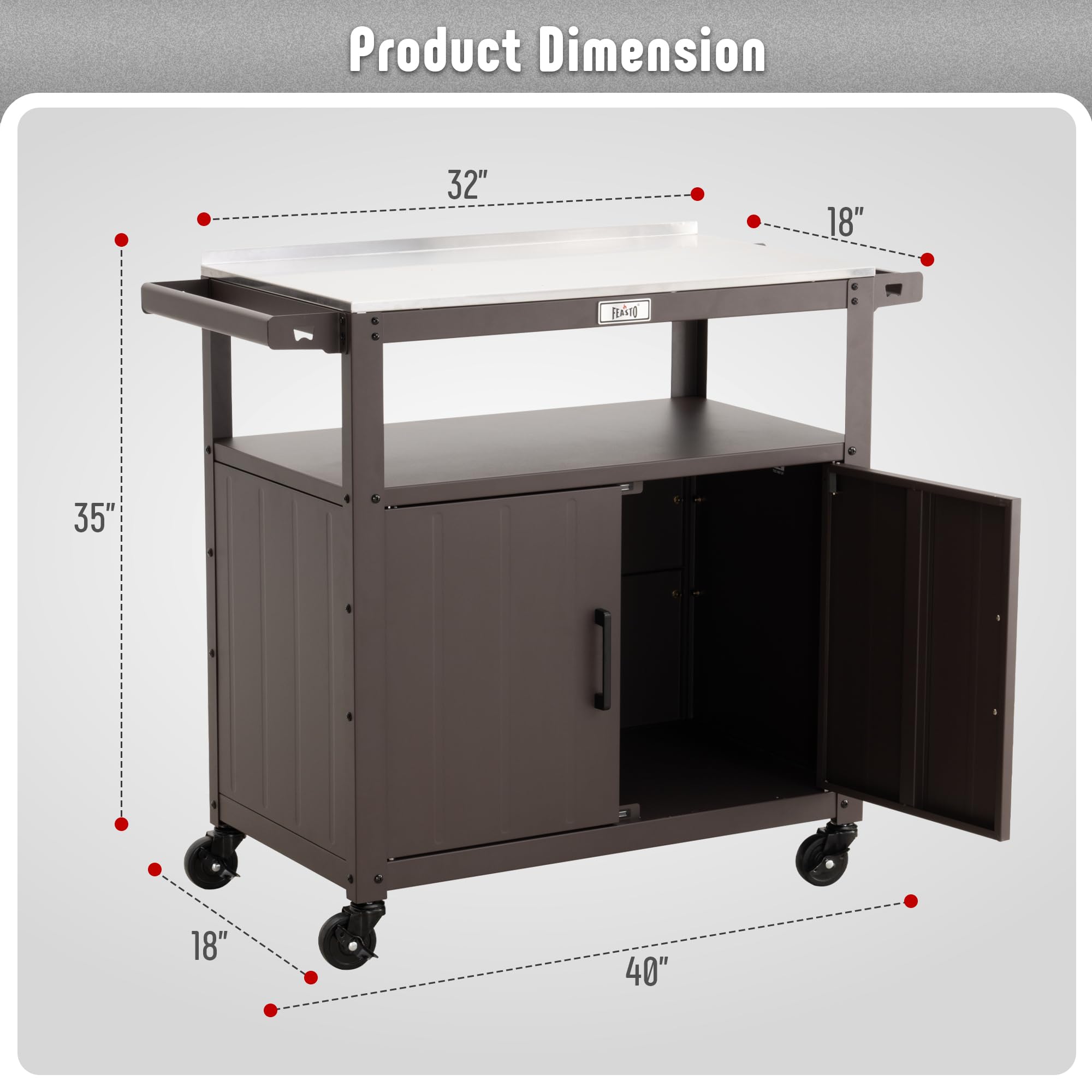 Outdoor Grill Cart with Stainless Steel Top & Storage Cabinet