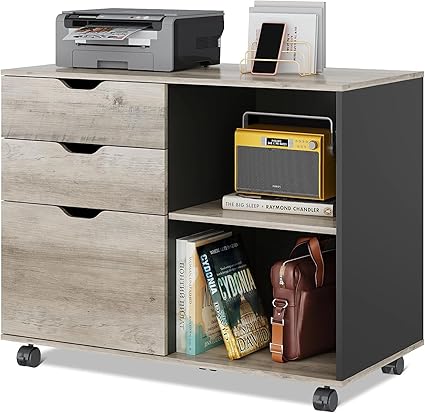 3-Drawer Mobile File Cabinet with Open Shelves