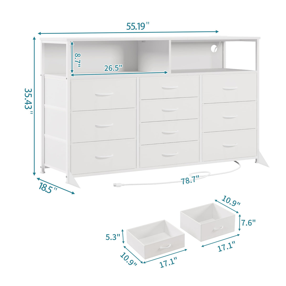 10-Drawer LED Dresser TV Stand
