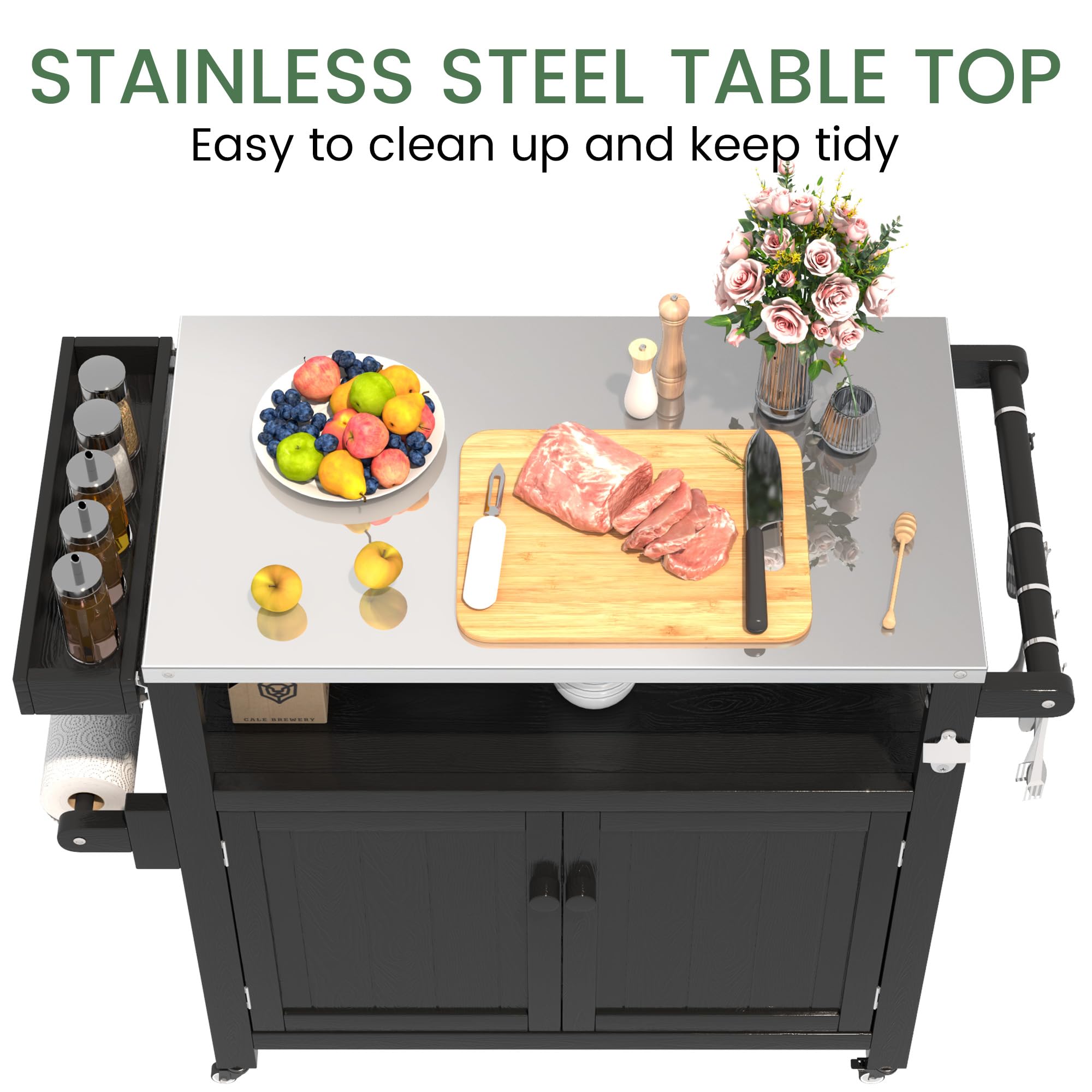 Outdoor Kitchen Island Grill Cart with Stainless Steel Top