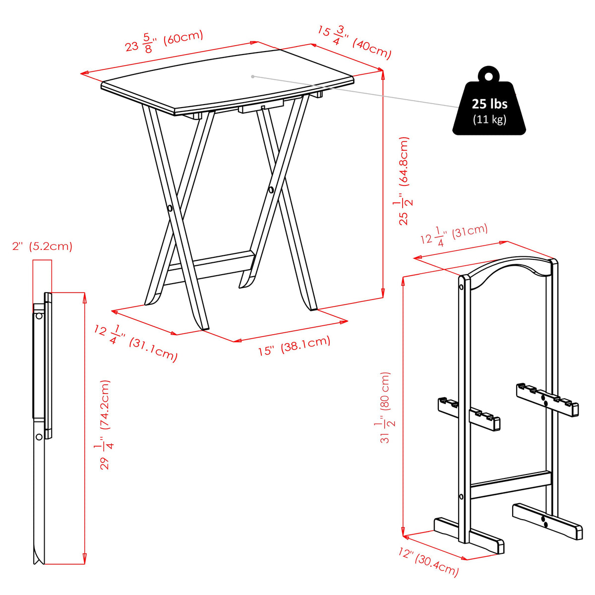 Winsome Dylan Set of 4 Oversized Foldable Snack Tables with Storage Rack