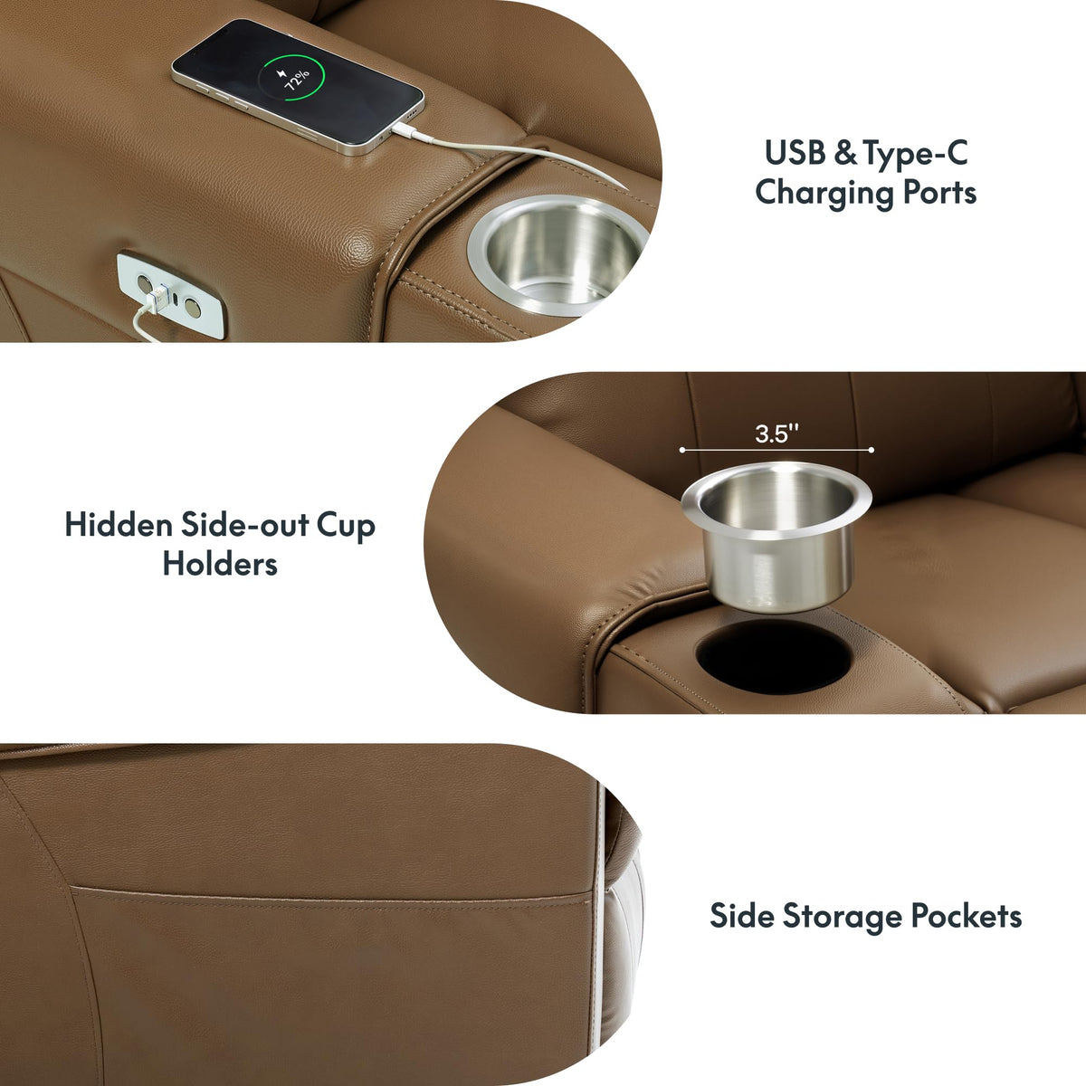 FLEXISPOT Truffle Top Grain Leather Power Wall Hugger Recliner, Light Brown