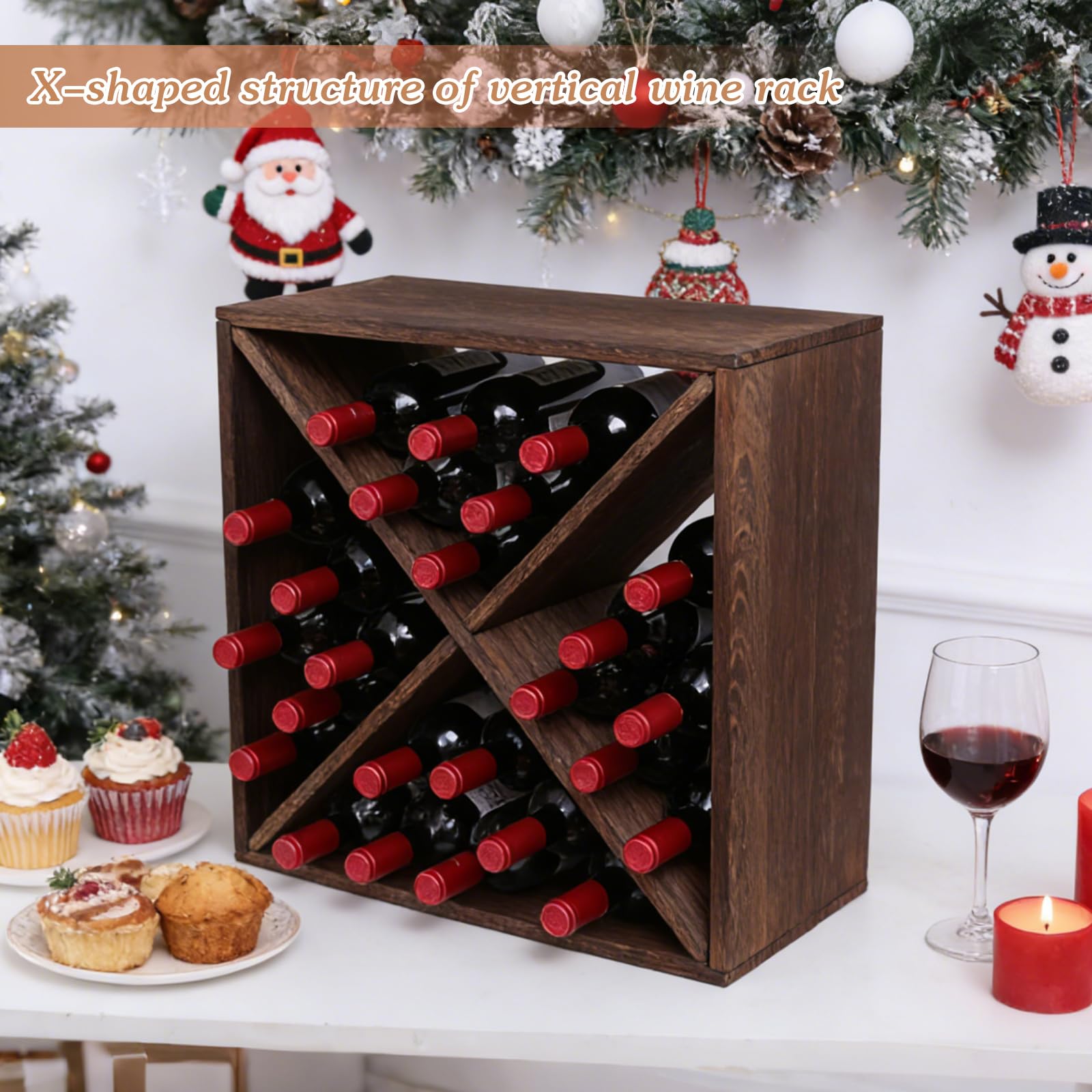 fcxagy Wine Rack Countertop Wine Storage Wine Rack freestanding Floor 24 Bottle Wine Holder，for Home Kitchen countertops (24 Bottles)