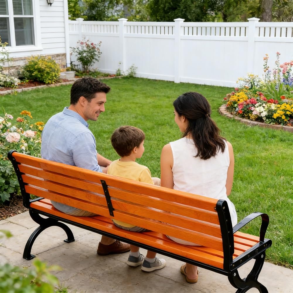 Hlaoxins Garden Bench,Outdoor Benches,Porch/Deck/Patio Furniture Bench with Backrest and Armrests, Weather Proof, Durable, Easy to Assemble(47in)
