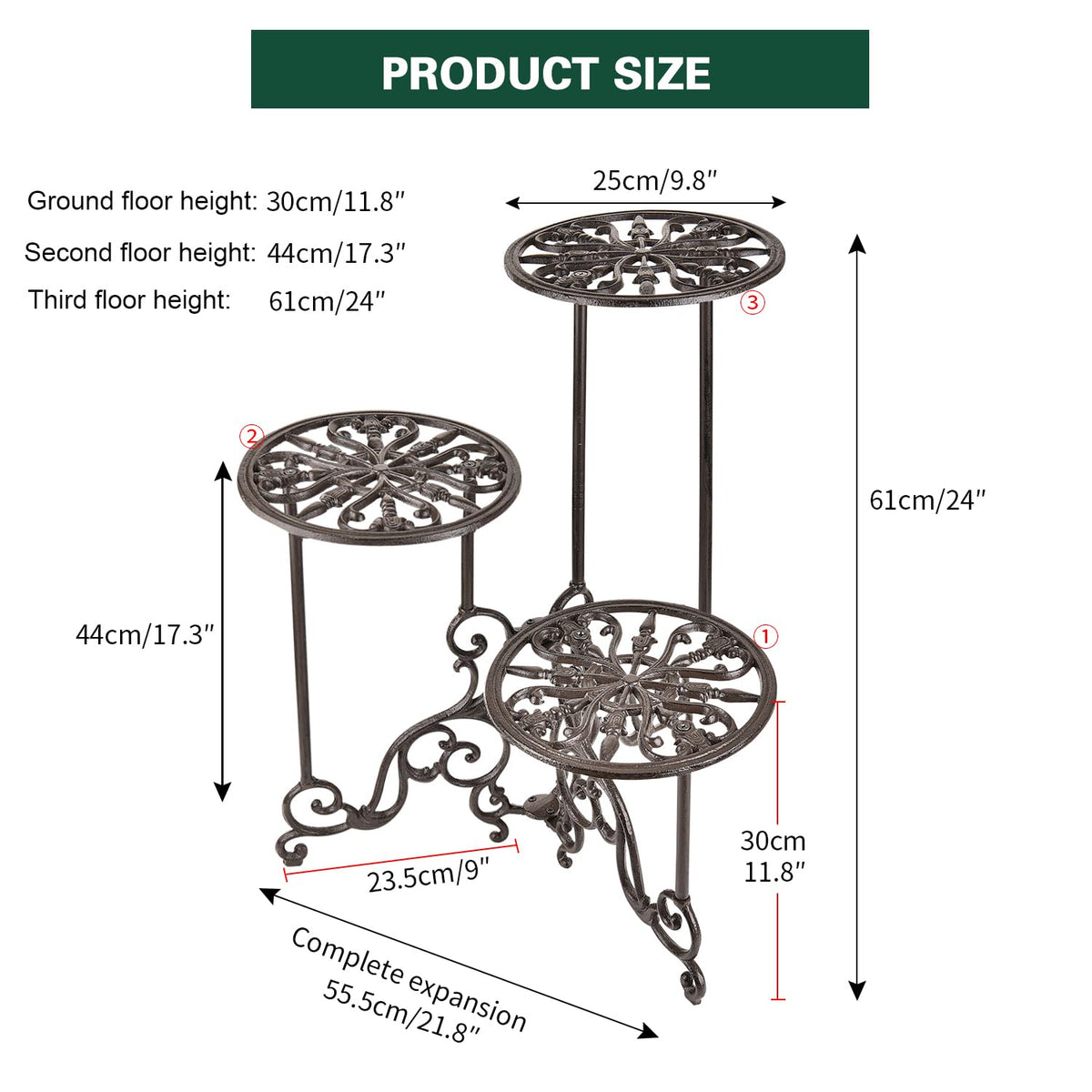3-Tier Cast Iron Plant Stand