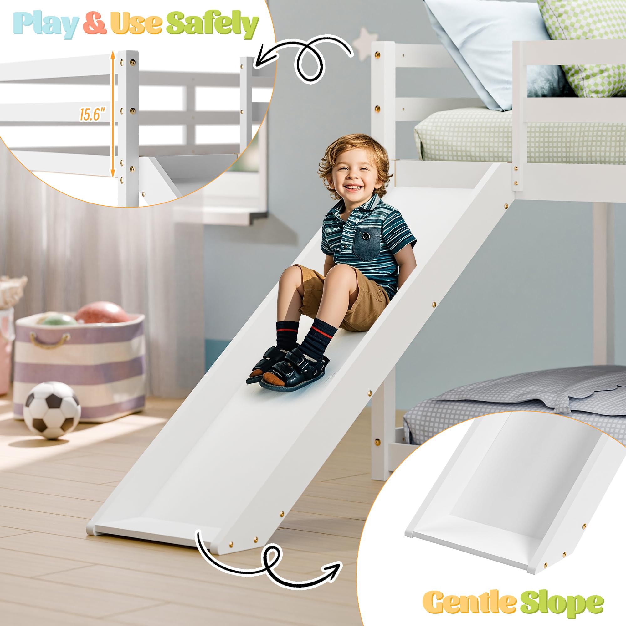 Twin Low Loft Bed with Slide