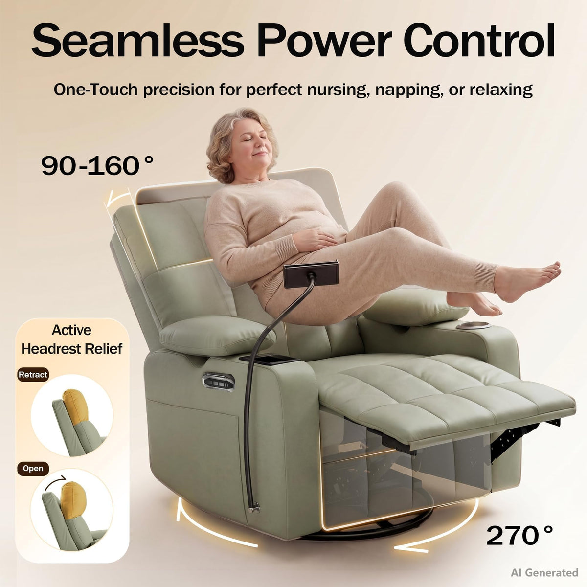 Power Glider Recliner Nursery w/ Adjustable Armrest Lumbar Headrest