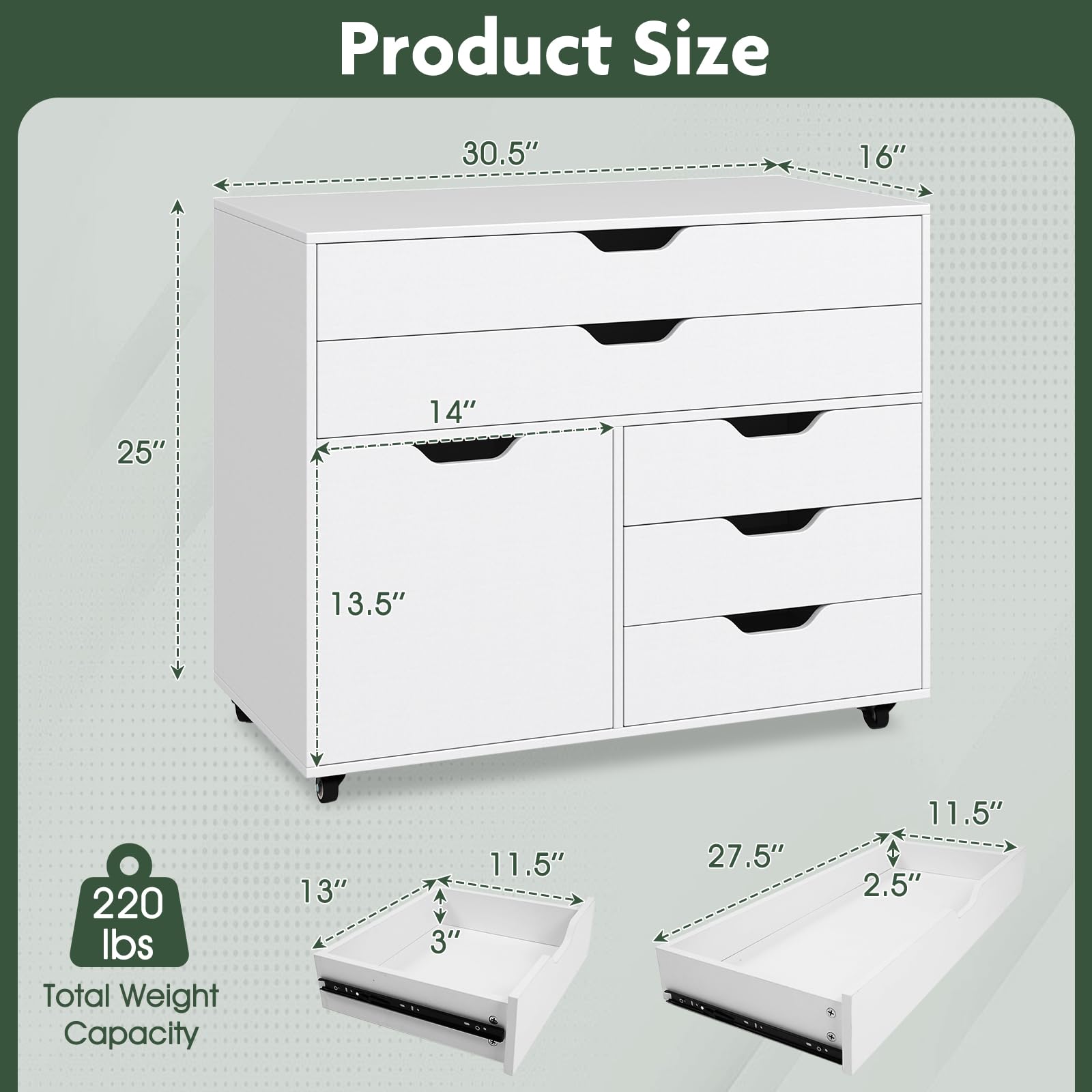 Rolling 5-Drawer File Cabinet with Wheels