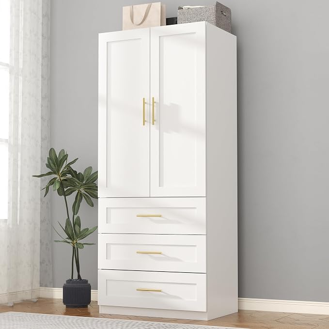 White Wardrobe Armoire with 2 Drawers