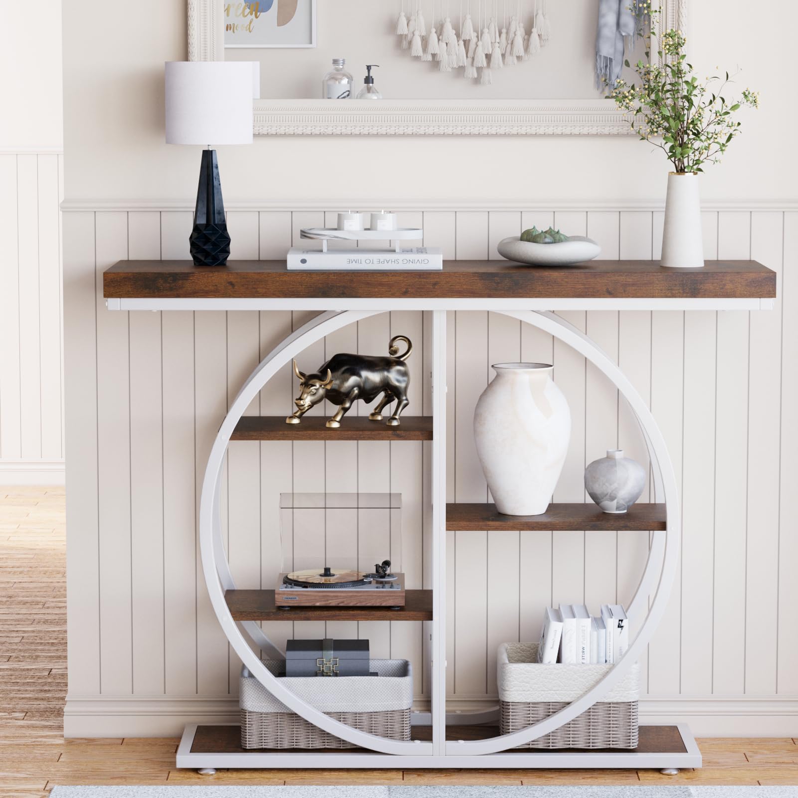 5-Tier Industrial Console Table with Storage Shelves