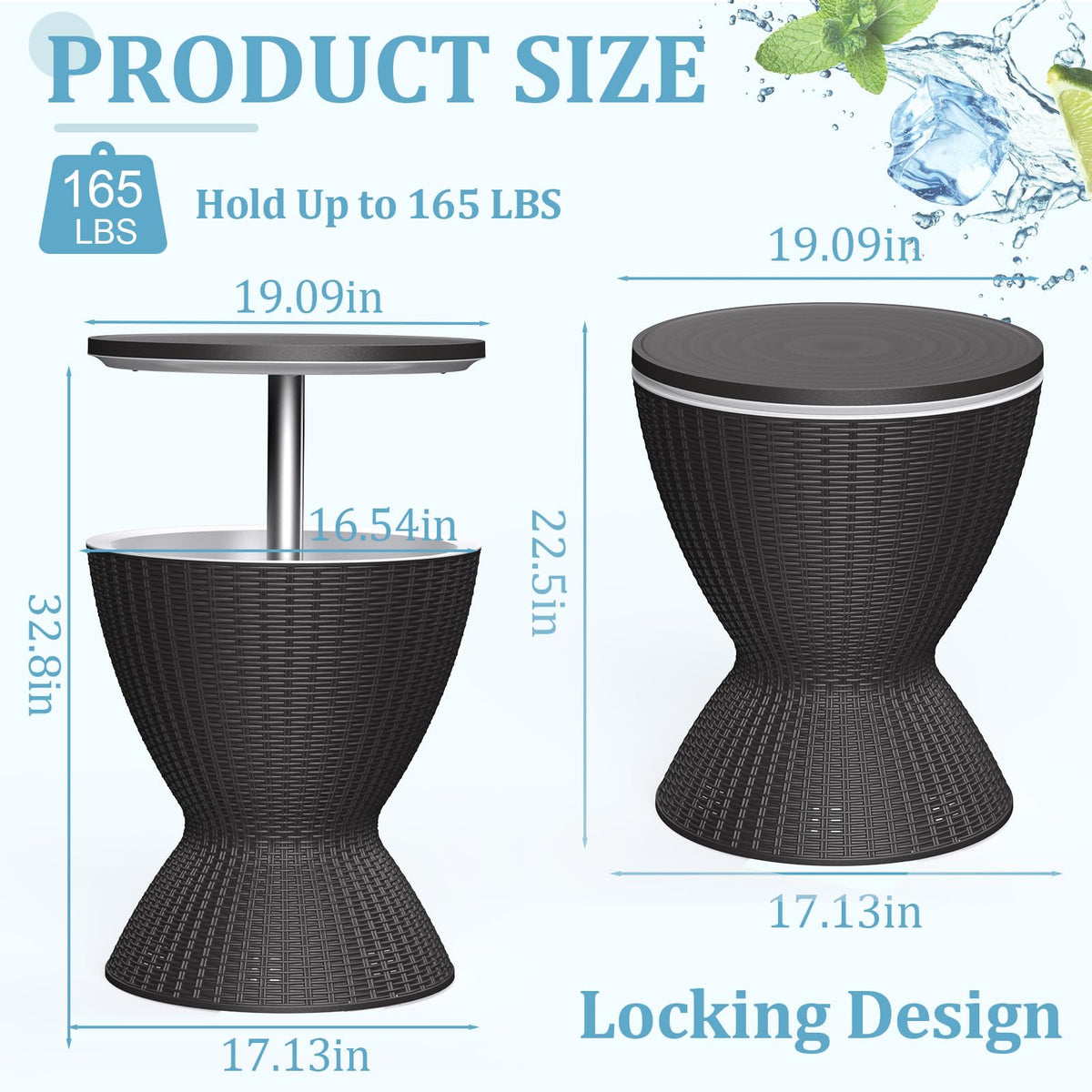 ATMELT Outdoor Side Table, Cooler Bar Table, Weather Resistant Cooler Table