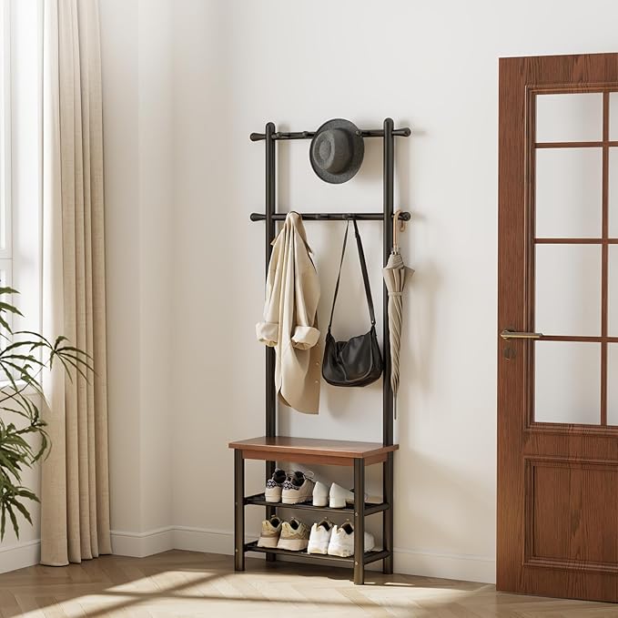 3-in-1 Entryway Coat Rack with Bench & Shoe Storage