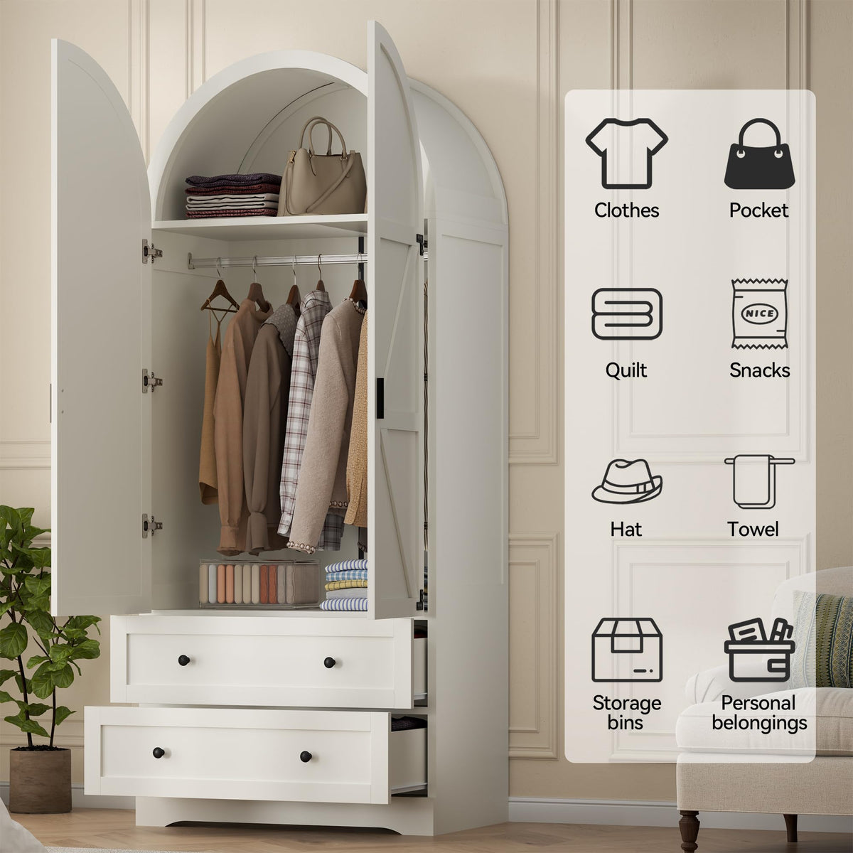 White Wardrobe with Drawers