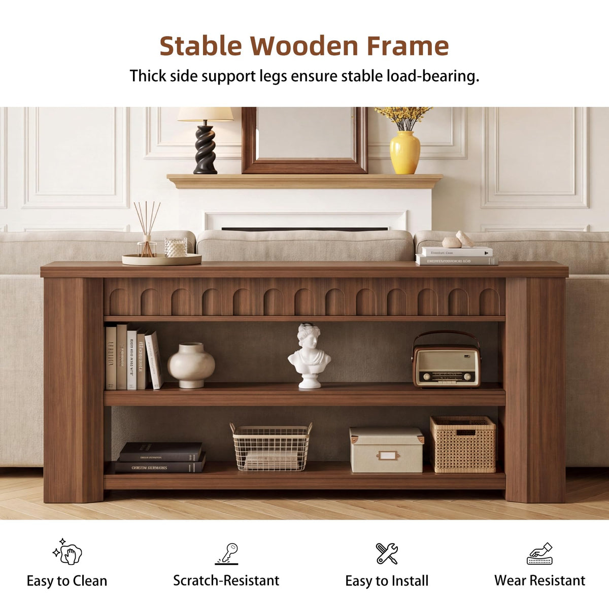 3-Tier Walnut Console Table