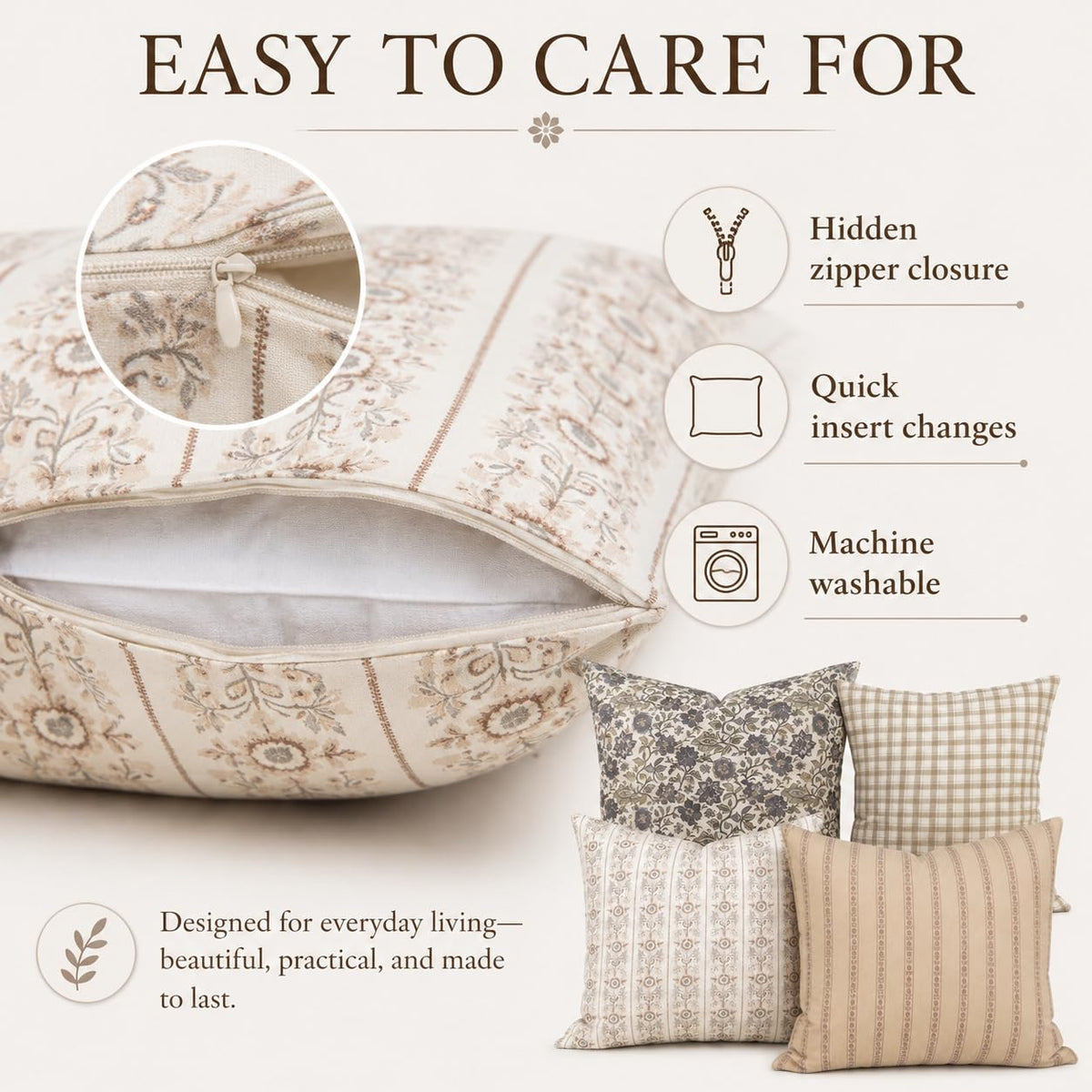 Cotton Throw Pillow Covers, Set of 4
