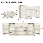 65" Sideboard Buffet Cabinet with Storage, Farmhouse Kitchen Pantries Sideboard Cabinets with Drawer, Wood Coffee Bar Cabinet with Adjustable Shelves, Storage Cabinets for Kitchen, Antique White