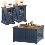 Farmhouse Coffee Table Set with Nightstands & Hidden Storage