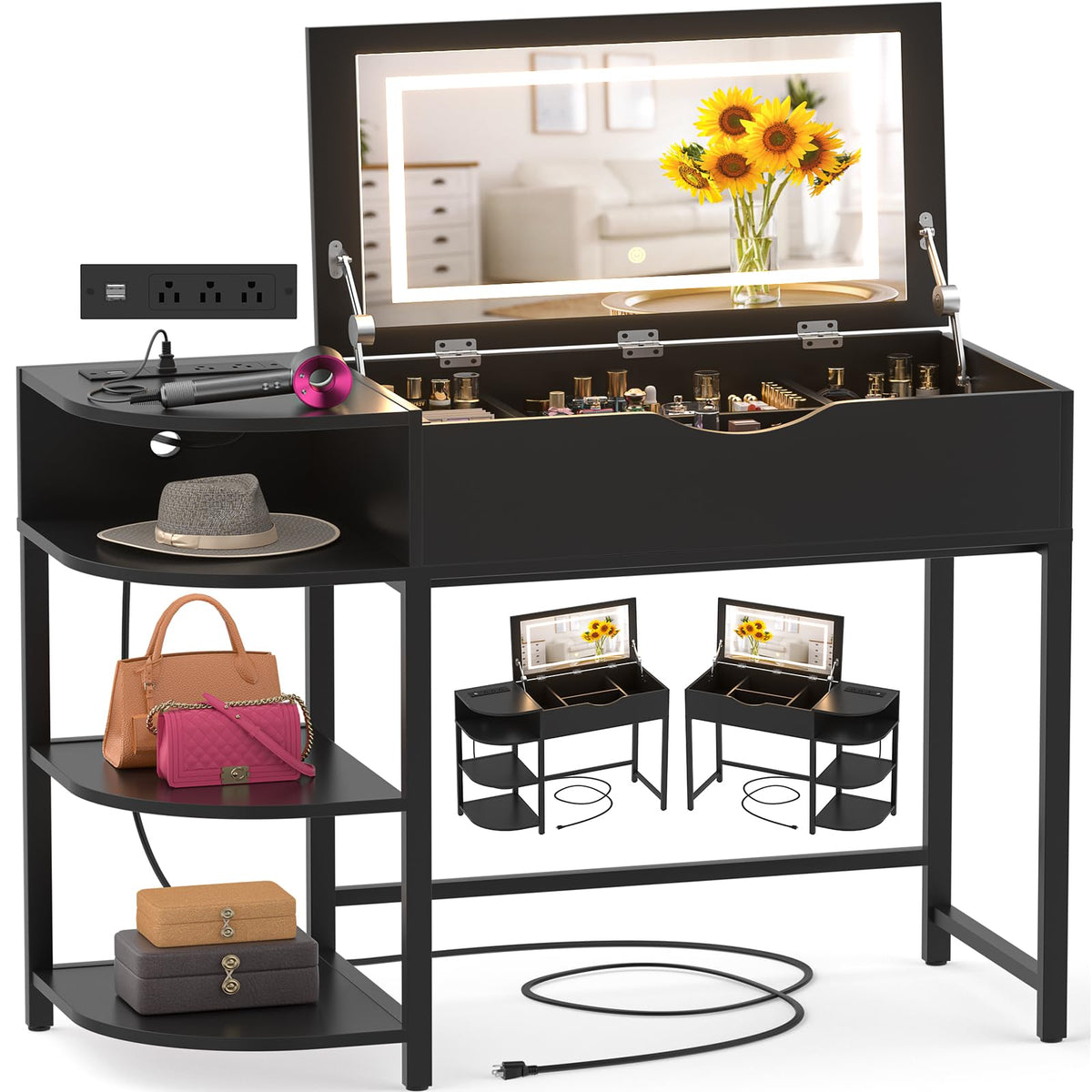 Flip-Top Vanity Desk with Lights