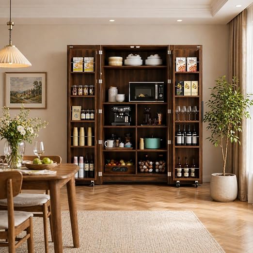 Kitchen Pantry Storage Cabinet with Fridge Door Shelves