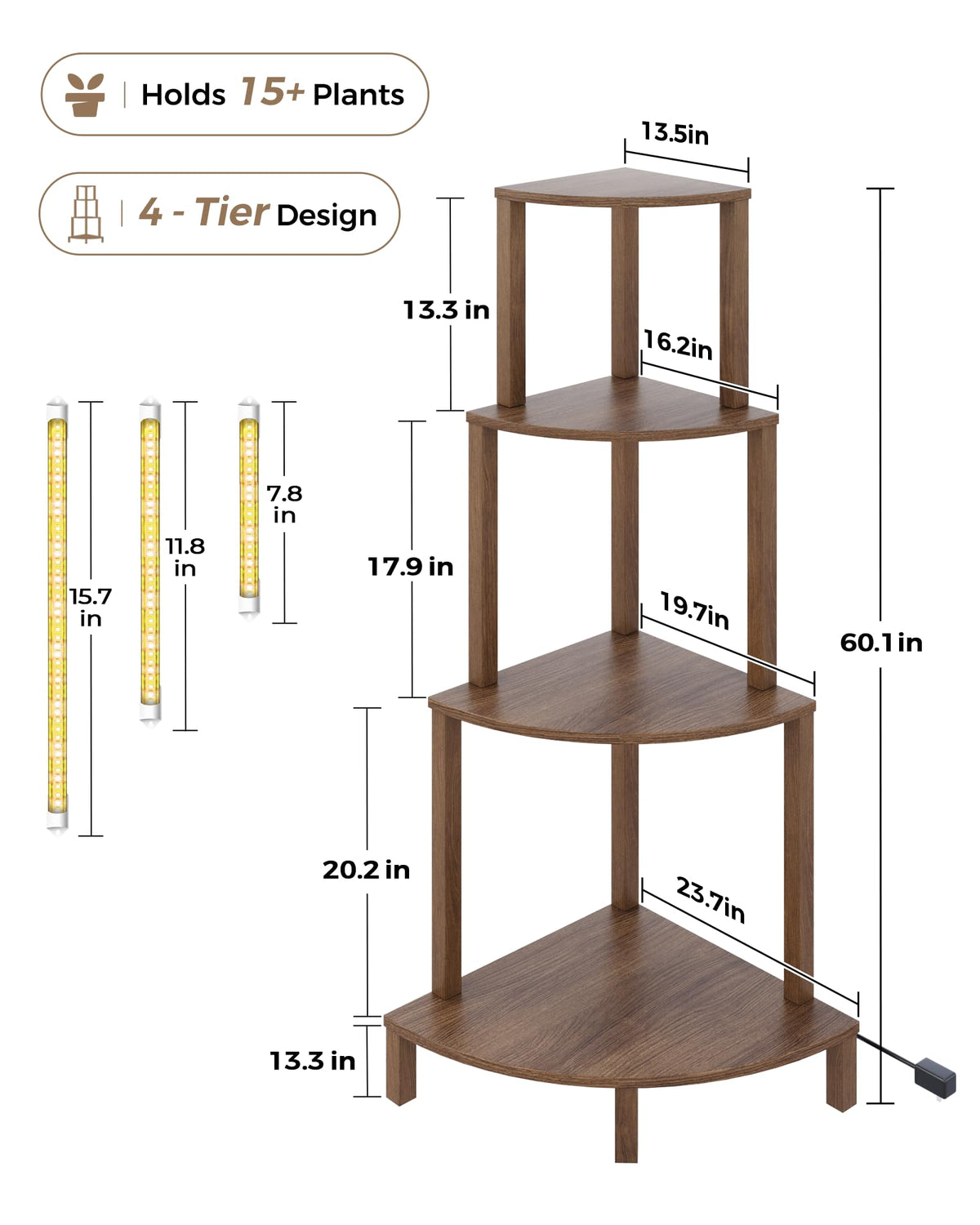 4-Tier Corner Plant Stand with Grow Lights