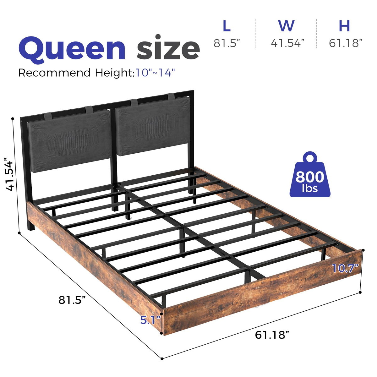 LUCKLIFE Floating Bed Frame Queen Size with Smart LED Lights, Adjustable Headboard, Upholstered Modern Metal Platform Bed, Easy Assembly, Under-Bed Storage, Queen