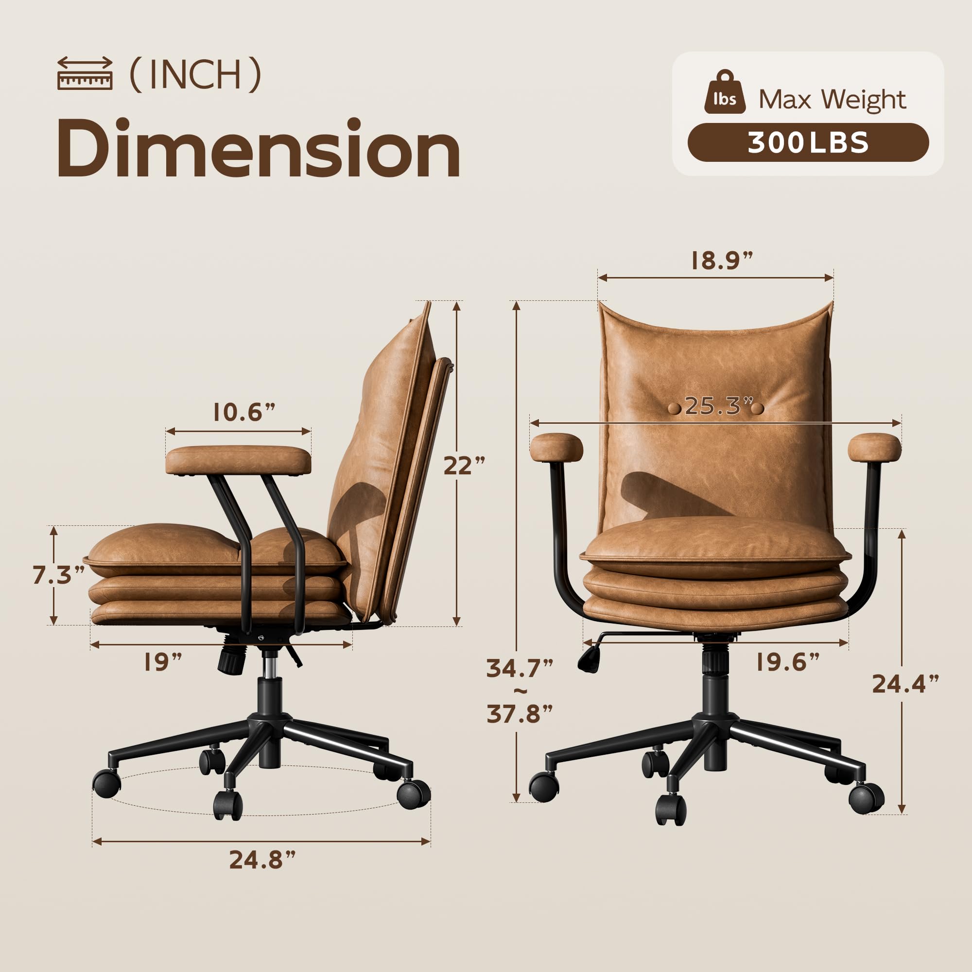 Mid-Back Leather Office Chair with Triple-Layer Seat