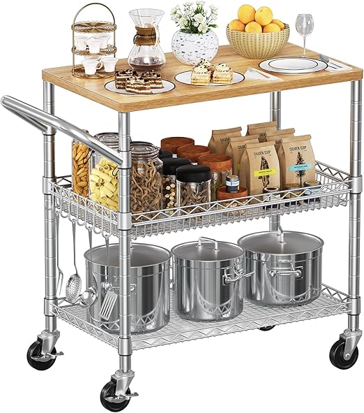 Rolling Kitchen Cart with Wood Top