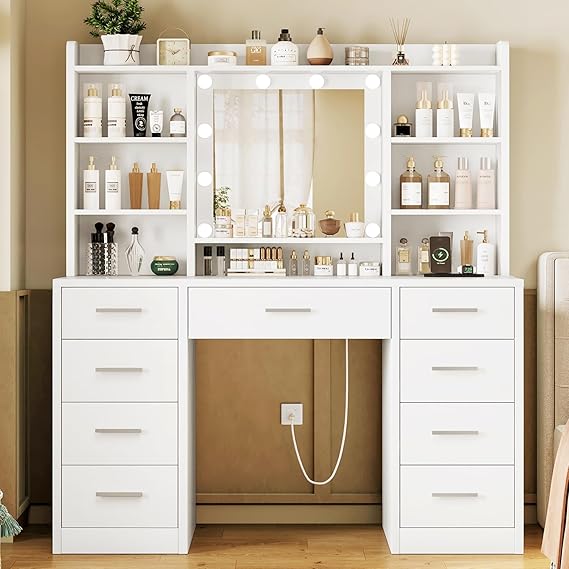 Vanity Desk with LED Mirror & Drawers
