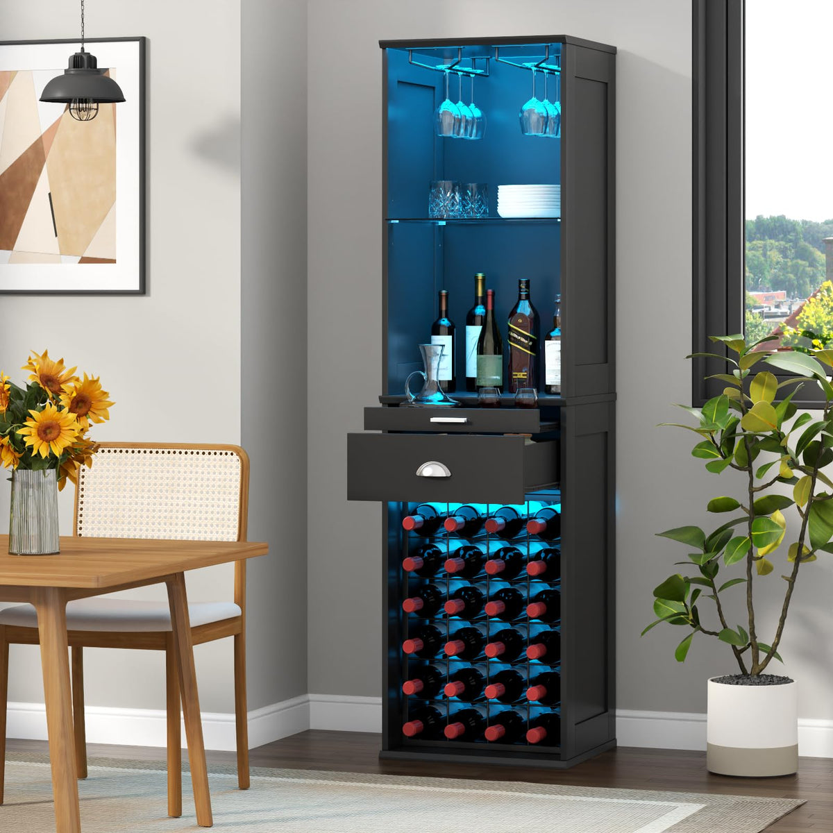 Tall Wine Cabinet with LED Lights