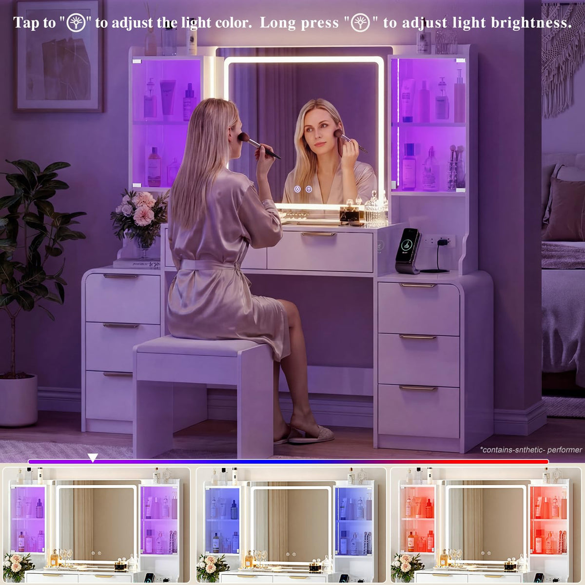 LED Makeup Vanity with 8 Drawers