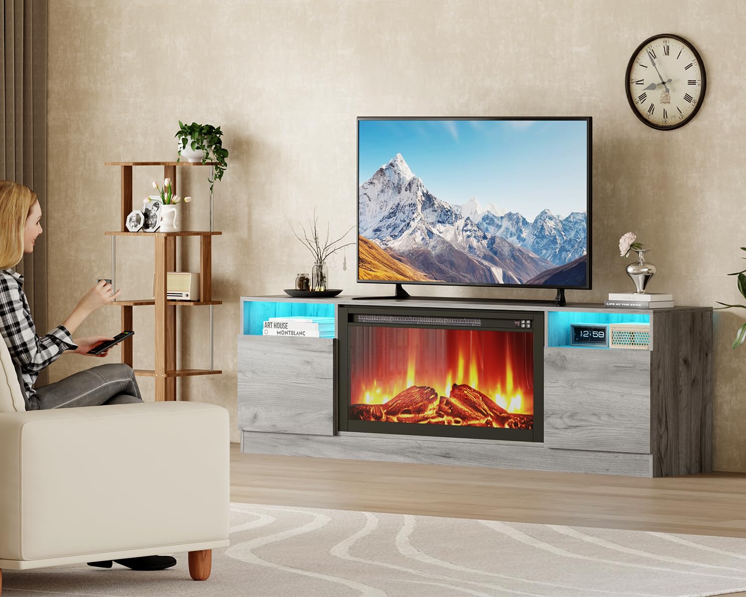 70" Gray TV Stand with Storage Cabinet