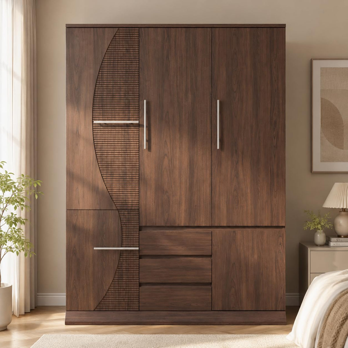 Walnut 5-Door Wardrobe Armoire