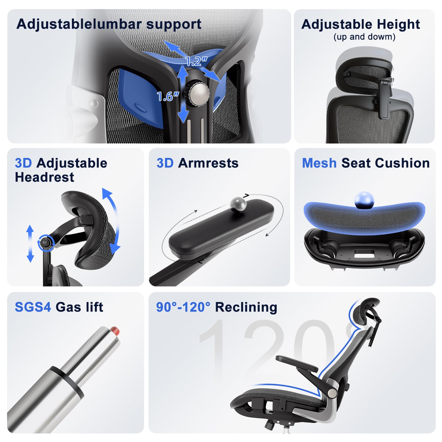 Ergonomic Mesh Office Chair with 3D Armrests & Lumbar Support
