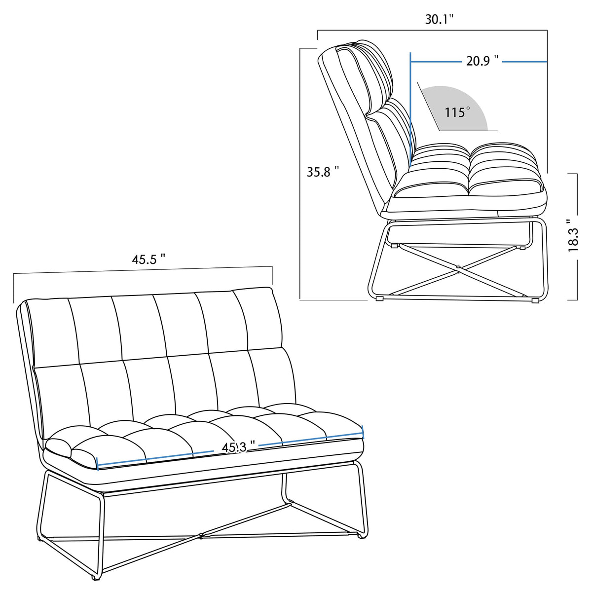 Velvet Armless Loveseat