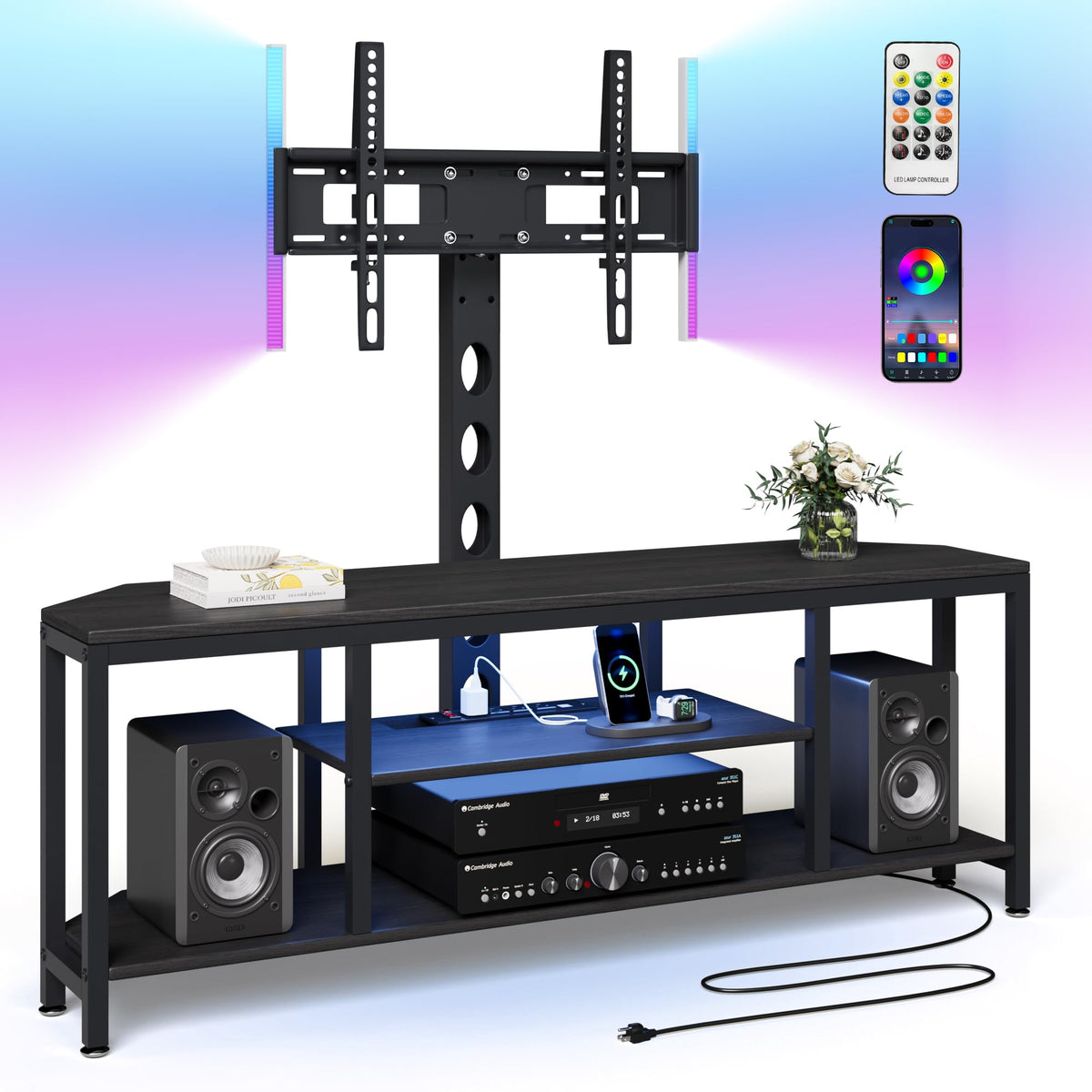 Corner TV Stand Entertainment Center with Mount for Living Room, 32-65" TV