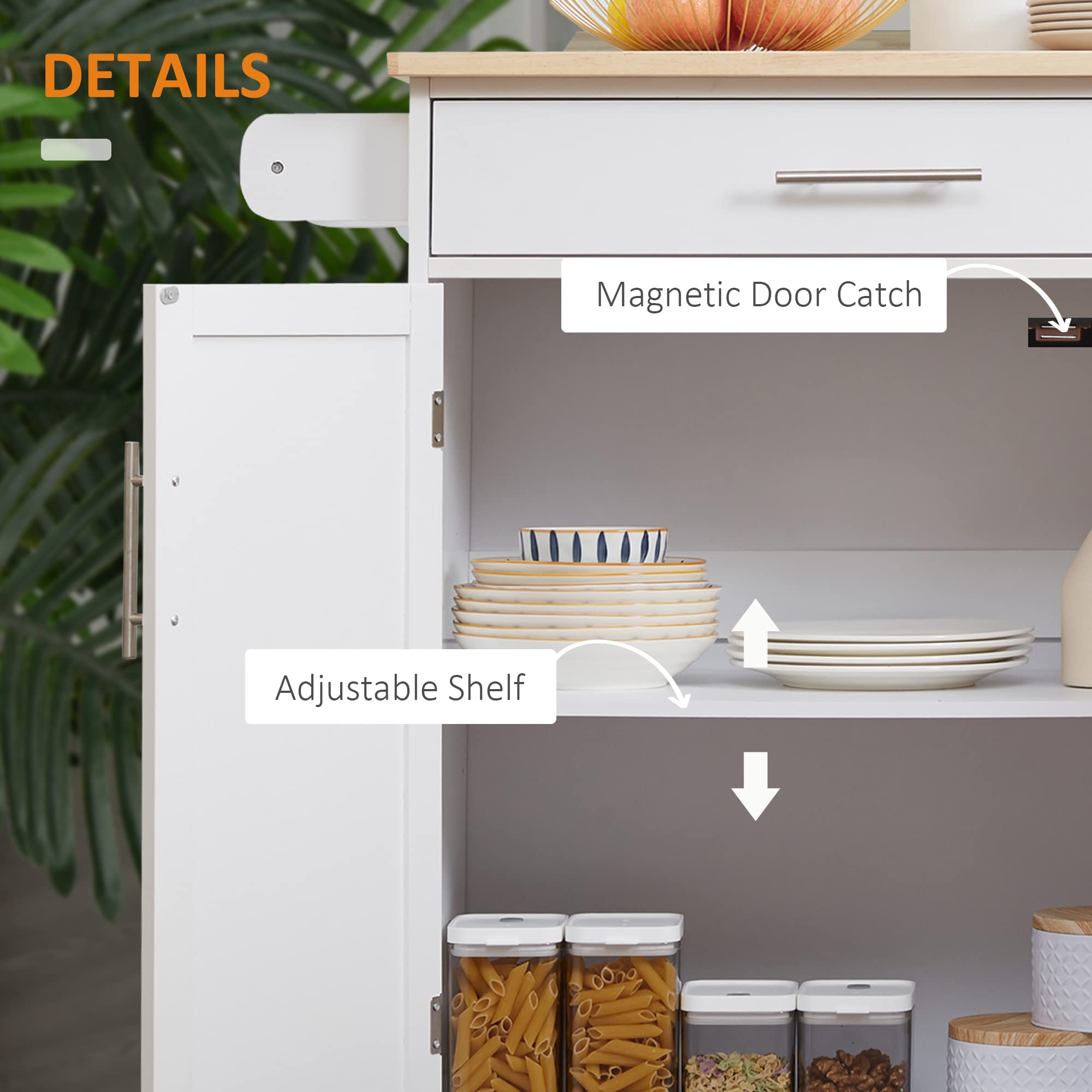 Rolling Kitchen Island Cart with Drawer & Storage Cabinet