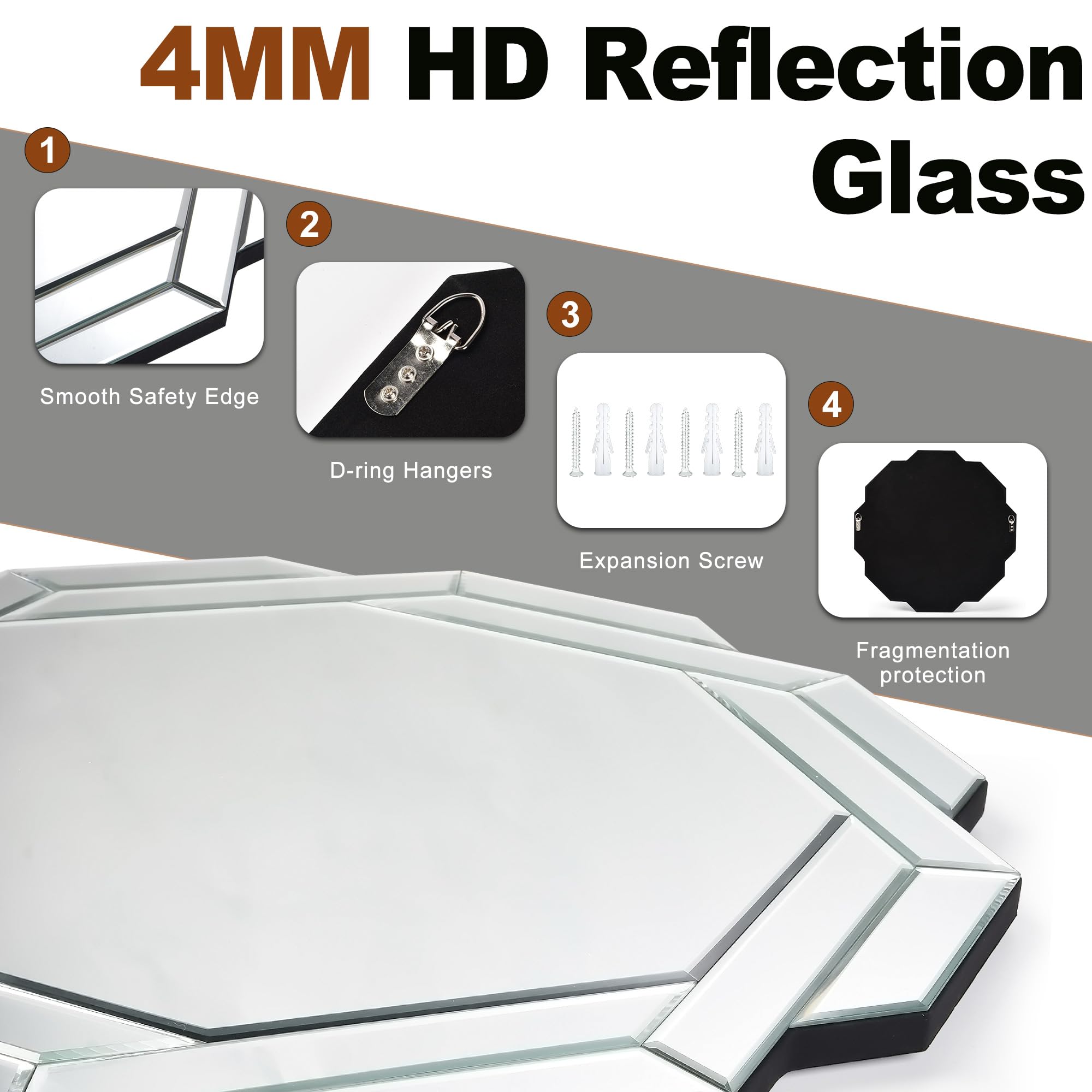 Octagon Wall Mirror 23.6" – Beveled Glass, HD Reflection