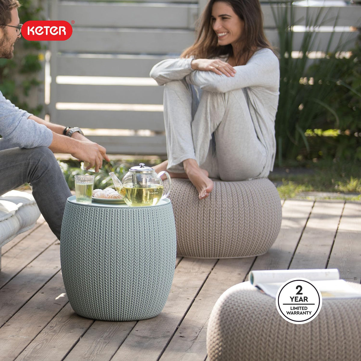 Patio Pouf Set with Storage Table
