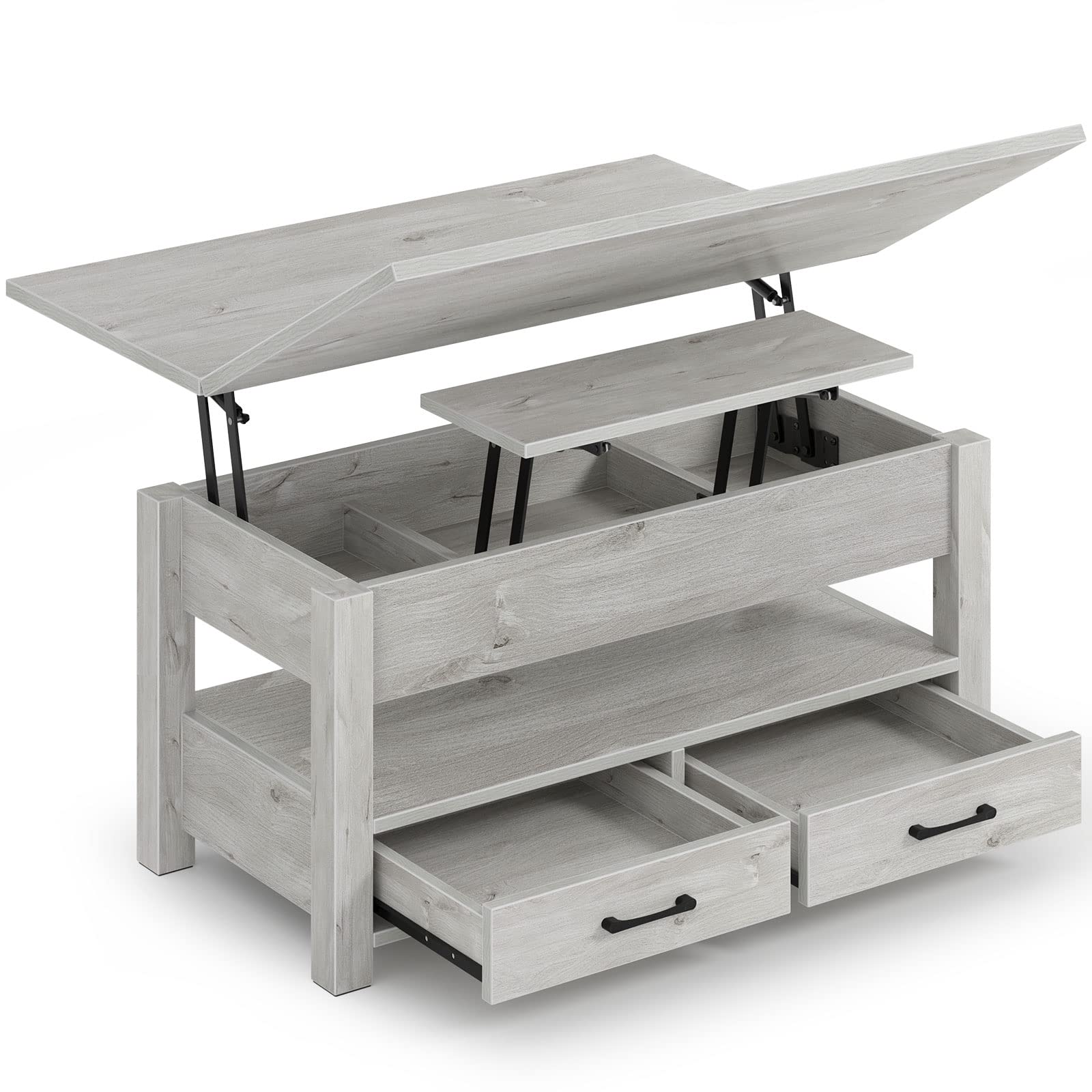 Rolanstar Coffee Table Lift Top, Multi-Function Convertible Coffee Table with Drawers and Hidden Compartment, Converts to Dining Table for Living Room, Home Office,Grey