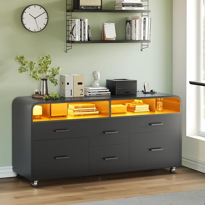6-Drawer File Cabinet with Charging Station