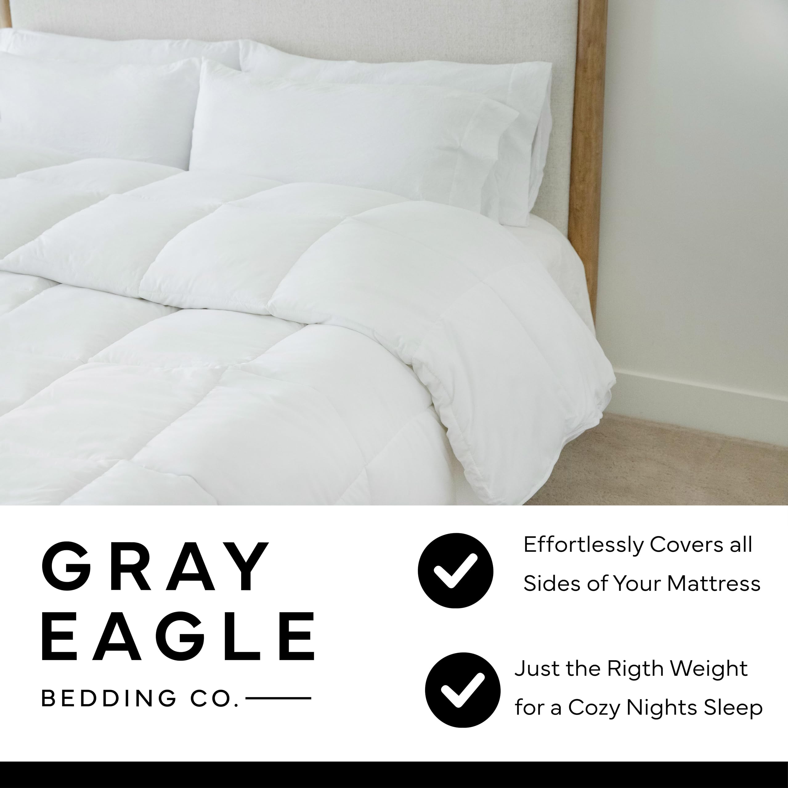Gray Eagle Oversized King Comforter – Extra Large Synthetic Down Alternative Comforter – Ultra Soft Microfiber, All-Season, Lightweight & Fluffy – Hotel Quality, Machine Washable, White (120' x 98")