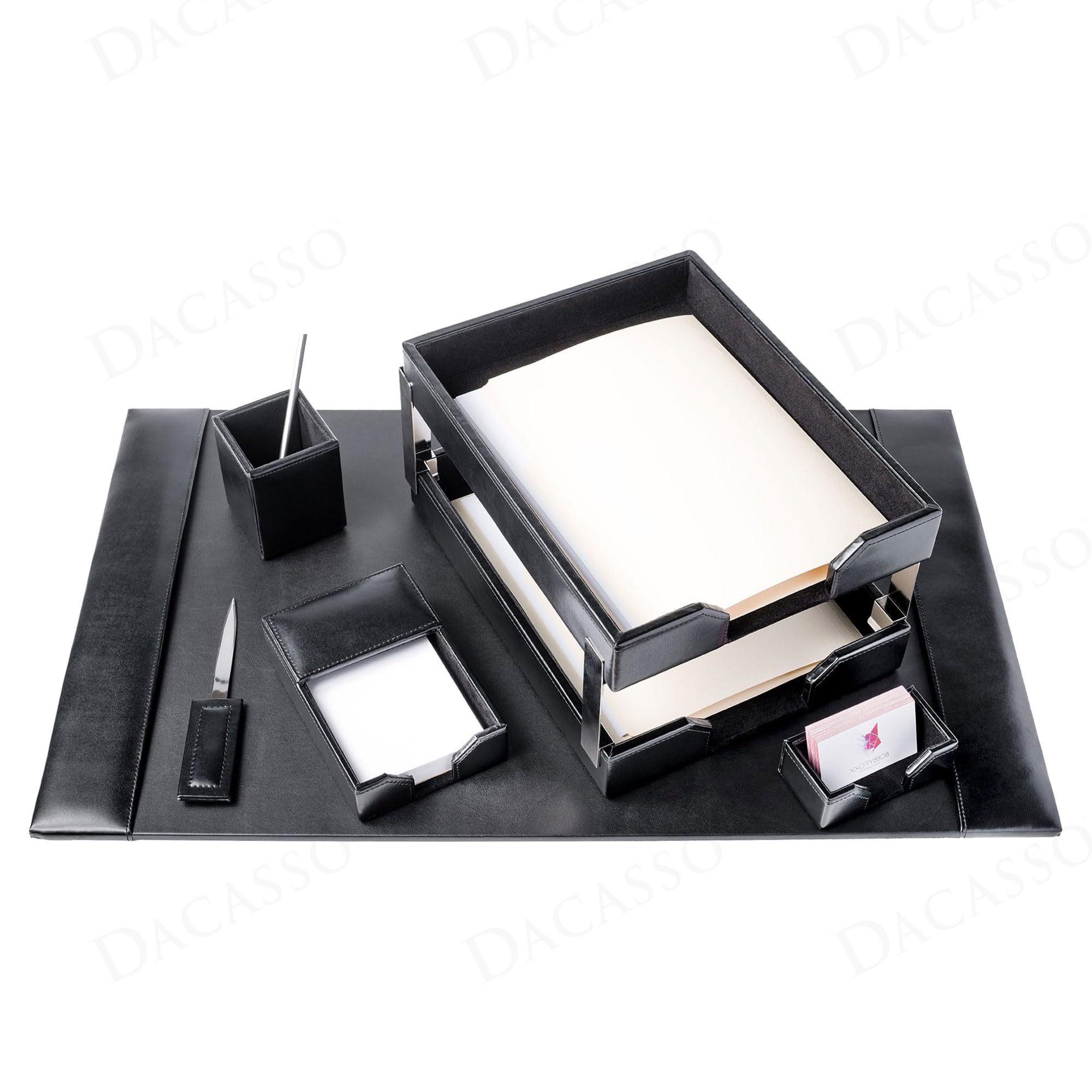 Black Bonded Leather 8-Piece Desk Set