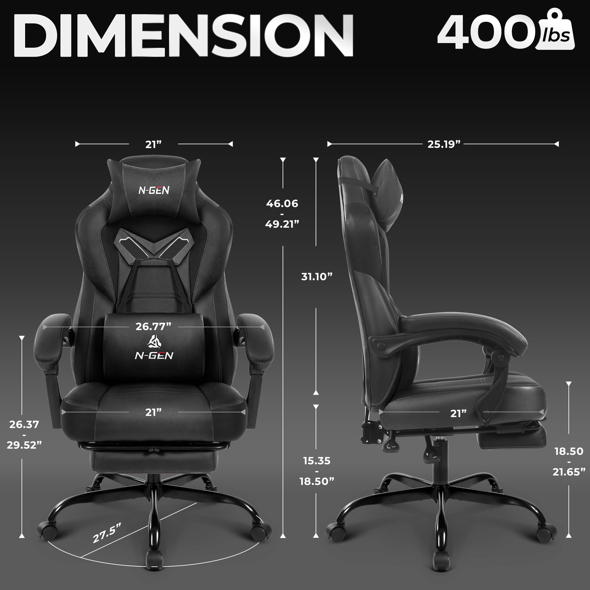 High Back Gaming Chair with Lumbar Support & Footrest