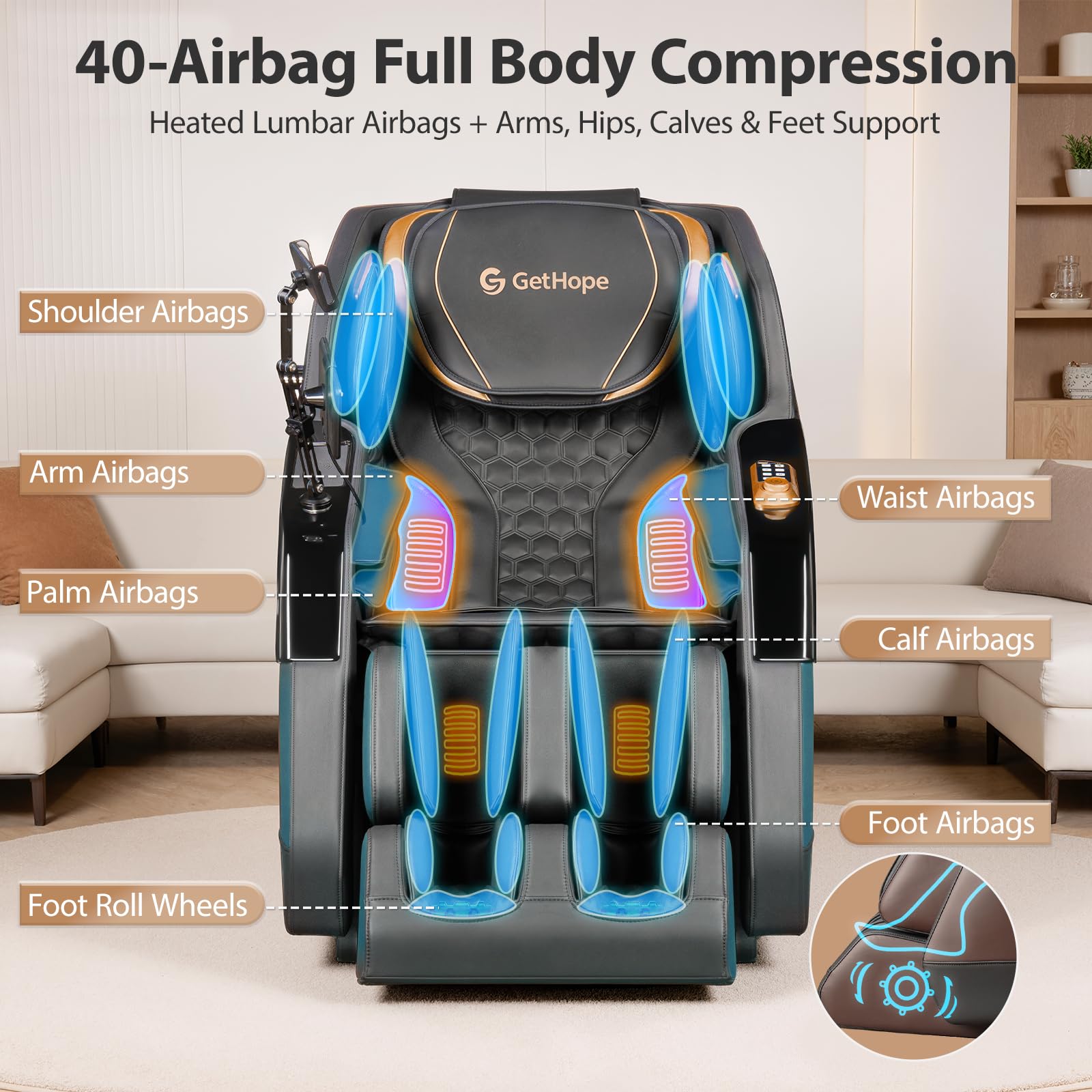 4D Zero Gravity Massage Chair with SL-Track, Shiatsu & Lumbar Heat