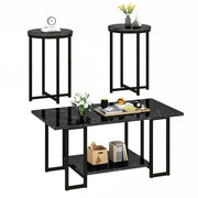 AWQM Coffee Table Set of 3, Faux Marble Living Room Table Set, Black